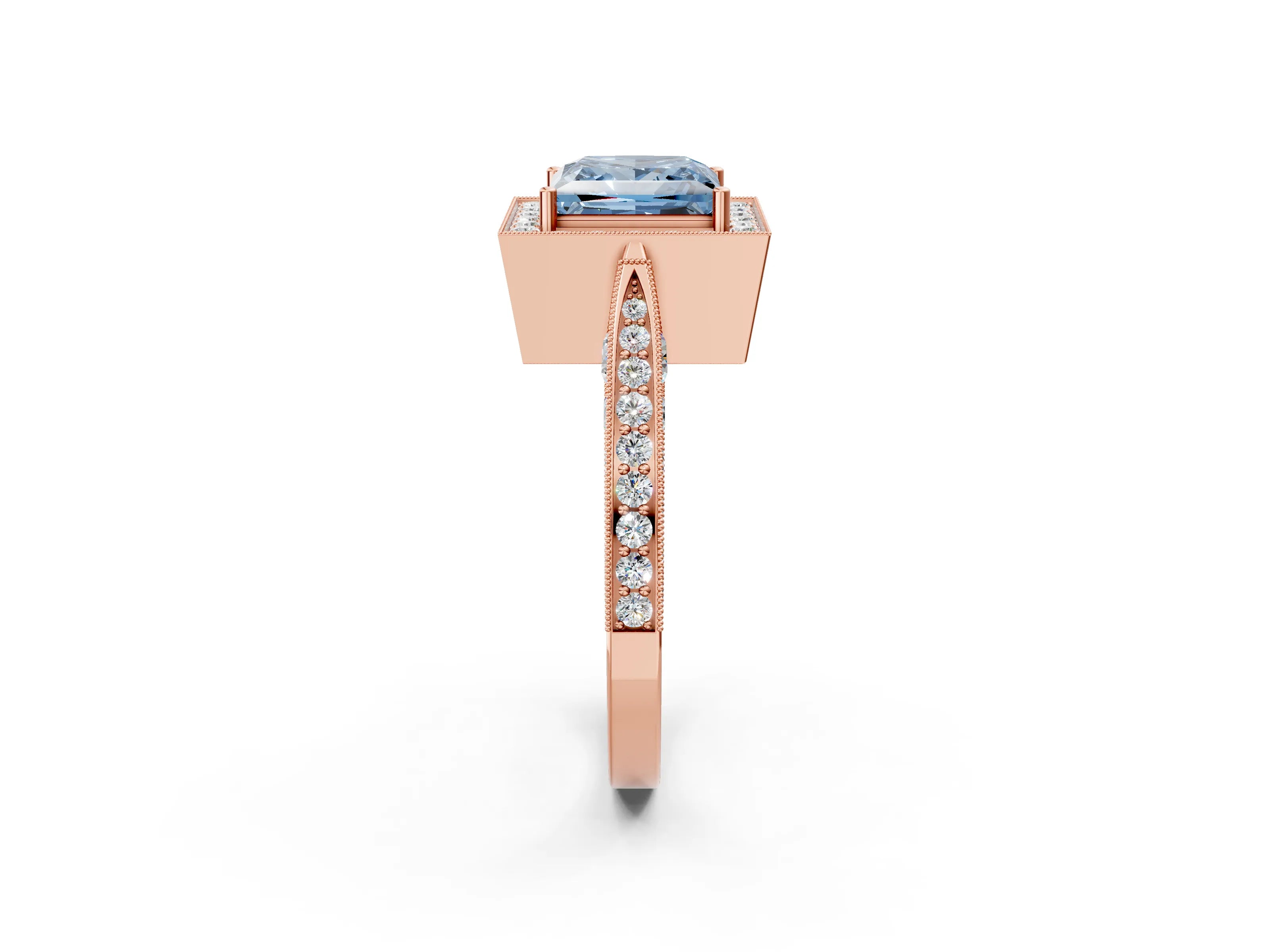 Rose gold Fancy Blue Princess Cut Halo Diamond Engagement Ring with Split Shank Band and Four-Prong Setting_2