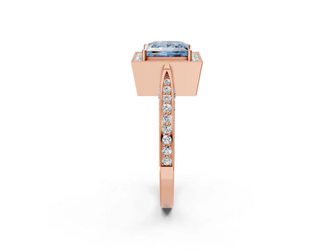 Rose gold Fancy Blue Princess Cut Halo Diamond Engagement Ring with Split Shank Band and Four-Prong Setting_2