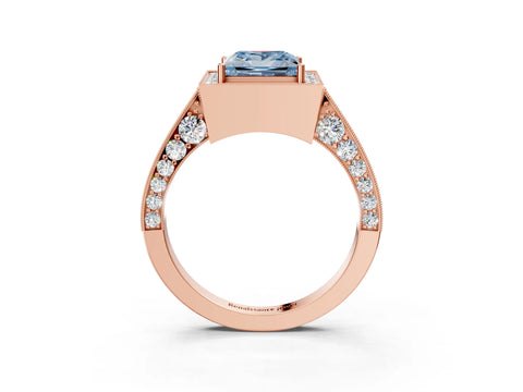 Rose gold Fancy Blue Princess Cut Halo Diamond Engagement Ring with Split Shank Band and Four-Prong Setting_3