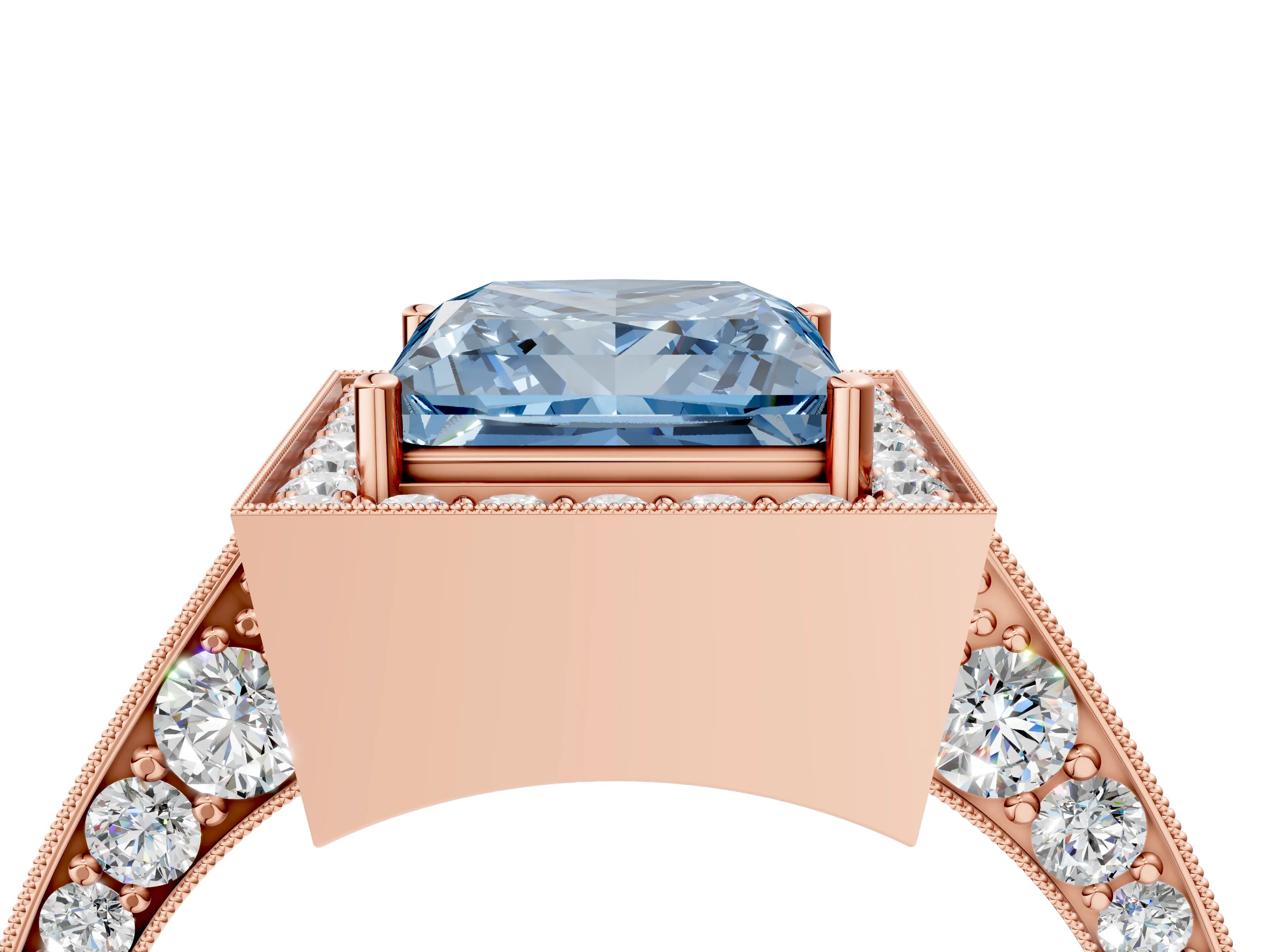 Rose gold Fancy Blue Princess Cut Halo Diamond Engagement Ring with Split Shank Band and Four-Prong Setting_4