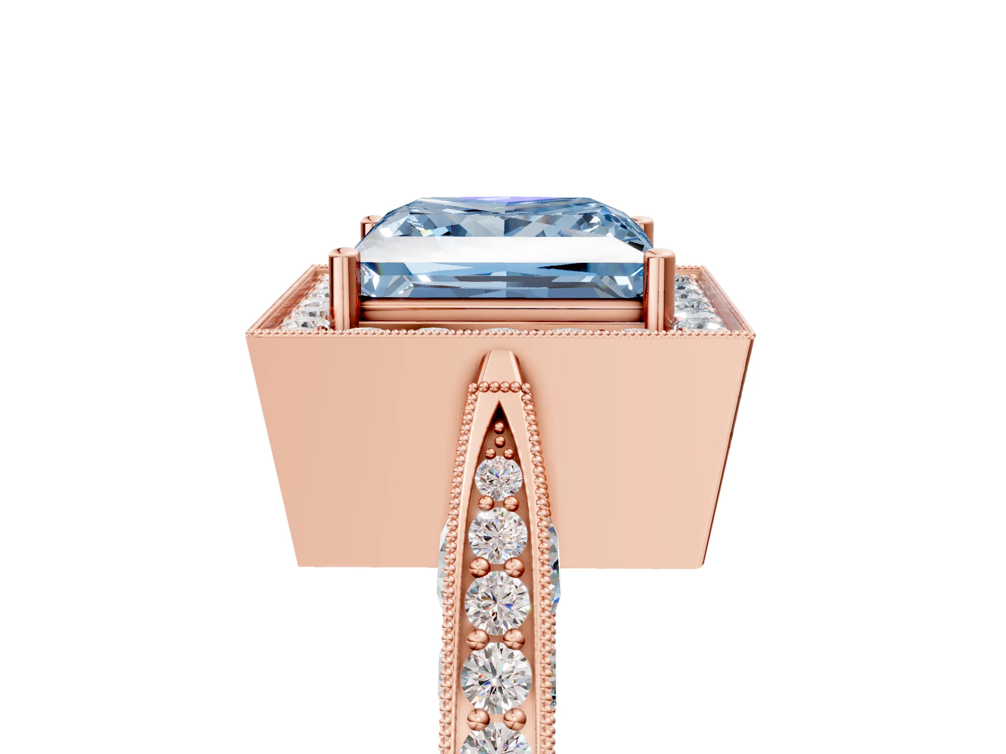 Rose gold Fancy Blue Princess Cut Halo Diamond Engagement Ring with Split Shank Band and Four-Prong Setting_5