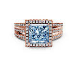 Rose gold Fancy Blue Princess  Cut Halo Diamond Engagement Ring with Split Shank and Four-Prong Setting_20