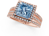 Rose gold Fancy Blue Princess  Cut Halo Diamond Engagement Ring with Split Shank and Four-Prong Setting_21