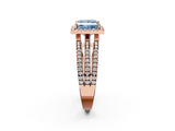 Rose gold Fancy Blue Princess  Cut Halo Diamond Engagement Ring with Split Shank and Four-Prong Setting_22