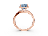 Rose gold Fancy Blue Princess  Cut Halo Diamond Engagement Ring with Split Shank and Four-Prong Setting_23