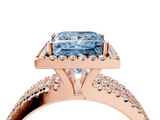 Rose gold Fancy Blue Princess  Cut Halo Diamond Engagement Ring with Split Shank and Four-Prong Setting_24