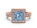 Rose gold Fancy Blue Princess  Cut Halo Diamond Pave Band Ring with Four-Prong Setting_45