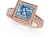 Rose gold Fancy Blue Princess  Cut Halo Diamond Pave Band Ring with Four-Prong Setting_46