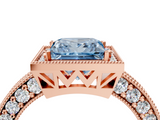 Rose gold Fancy Blue Princess  Cut Halo Diamond Pave Band Ring with Four-Prong Setting_49