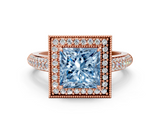 Rose gold Fancy Blue Princess  Cut Halo Diamond Pave Band with Four-Prong Setting_37