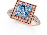 Rose gold Fancy Blue Princess  Cut Halo Diamond Pave Band with Four-Prong Setting_38