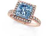 Rose gold Fancy Blue Princess Cut Halo Diamond Pave Band with Prong Setting_1