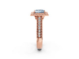 Rose gold Fancy Blue Princess Cut Halo Diamond Ring with Beaded Split Shank and Four-Prong Setting_2