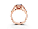 Rose gold Fancy Blue Princess Cut Halo Diamond Ring with Beaded Split Shank and Four-Prong Setting_3