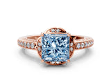 Rose gold Fancy Blue Princess  Cut Halo Diamond Ring with Channel Set Band and Four-Prong Setting_32