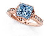 Rose gold Fancy Blue Princess  Cut Halo Diamond Ring with Channel Set Band and Four-Prong Setting_33