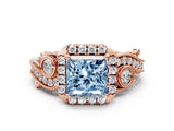 Rose gold Fancy Blue Princess Cut Halo Diamond Ring with Milgrain and Bezel Accents on a Split Shank Band_12