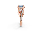 Rose gold Fancy Blue Princess Cut Halo Diamond Ring with Milgrain and Bezel Accents on a Split Shank Band_14