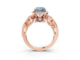 Rose gold Fancy Blue Princess Cut Halo Diamond Ring with Milgrain and Bezel Accents on a Split Shank Band_15
