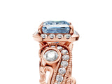 Rose gold Fancy Blue Princess Cut Halo Diamond Ring with Milgrain and Bezel Accents on a Split Shank Band_17