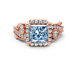 Rose gold Fancy Blue Princess Cut Halo Diamond Ring with Milgrain and Bezel Accents on a Split Shank Band_24