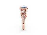 Rose gold Fancy Blue Princess Cut Halo Diamond Ring with Milgrain and Bezel Accents on a Split Shank Band_26