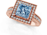 Rose gold Fancy Blue Princess  Cut Halo Diamond Ring with Pavé Band and Four-Prong Setting_53