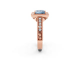 Rose gold Fancy Blue Princess  Cut Halo Diamond Ring with Pavé Band and Four-Prong Setting_54
