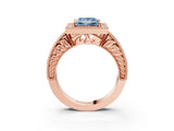 Rose gold Fancy Blue Princess  Cut Halo Diamond Ring with Pavé Band and Four-Prong Setting_55