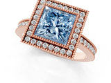 Rose gold Fancy Blue Princess  Cut Halo Diamond Ring with Pavé Band and Milgrain Prong Setting_33