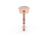 Rose gold Fancy Blue Princess  Cut Halo Diamond Ring with Pavé Band and Milgrain Prong Setting_34