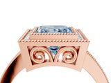 Rose gold Fancy Blue Princess  Cut Halo Diamond Ring with Pavé Band and Milgrain Prong Setting_36