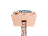 Rose gold Fancy Blue Princess  Cut Halo Diamond Ring with Pavé Band and Milgrain Prong Setting_37