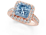 Rose gold Fancy Blue Princess Cut Halo Diamond Ring with Pavé Band and Three-Prong Setting_1
