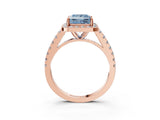 Rose gold Fancy Blue Princess Cut Halo Diamond Ring with Pavé Band and Three-Prong Setting_3