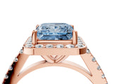 Rose gold Fancy Blue Princess Cut Halo Diamond Ring with Pavé Band and Three-Prong Setting_4
