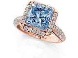 Rose gold Fancy Blue Princess Cut Halo Diamond Ring with Pavé Band_1