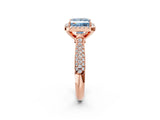 Rose gold Fancy Blue Princess Cut Halo Diamond Ring with Pavé Band_2