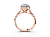 Rose gold Fancy Blue Princess Cut Halo Diamond Ring with Pavé Band_3