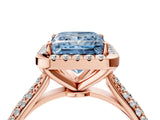 Rose gold Fancy Blue Princess Cut Halo Diamond Ring with Pavé Band_4