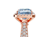 Rose gold Fancy Blue Princess Cut Halo Diamond Ring with Pavé Band_5