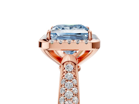 Rose gold Fancy Blue Princess Cut Halo Diamond Ring with Pavé Band_5