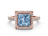 Rose gold Fancy Blue Princess  Cut Halo Diamond Ring with Pave Band and Four-Prong Setting_24