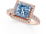 Rose gold Fancy Blue Princess  Cut Halo Diamond Ring with Pave Band and Four-Prong Setting_25