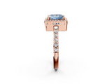 Rose gold Fancy Blue Princess  Cut Halo Diamond Ring with Pave Band and Four-Prong Setting_26