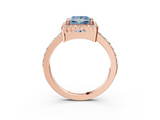Rose gold Fancy Blue Princess  Cut Halo Diamond Ring with Pave Band and Four-Prong Setting_27