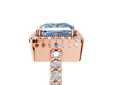 Rose gold Fancy Blue Princess  Cut Halo Diamond Ring with Pave Band and Four-Prong Setting_29