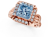 Rose gold Fancy Blue Princess  Cut Halo Diamond Ring with Scrollwork Band and Four-Prong Setting_47