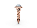 Rose gold Fancy Blue Princess  Cut Halo Diamond Ring with Scrollwork Band and Four-Prong Setting_48