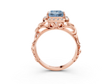 Rose gold Fancy Blue Princess  Cut Halo Diamond Ring with Scrollwork Band and Four-Prong Setting_49